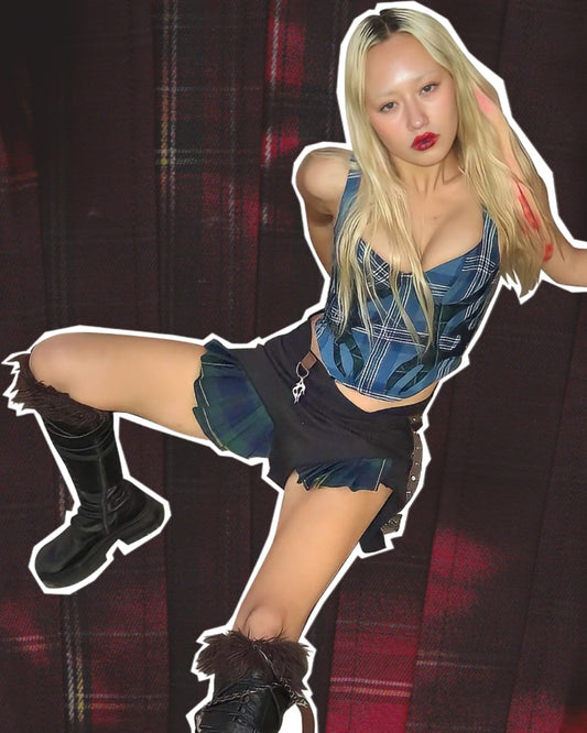 Serpent Kilt Mini - Black / Petrol  *READY TO SHIP*