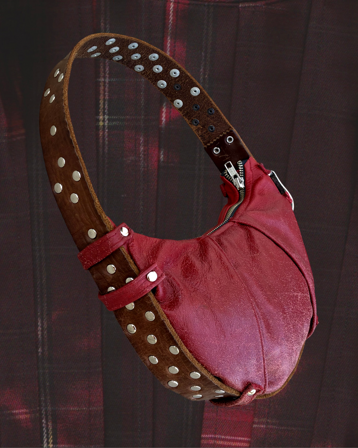 SADDLE BELT BAG - RED / BROWN BELT